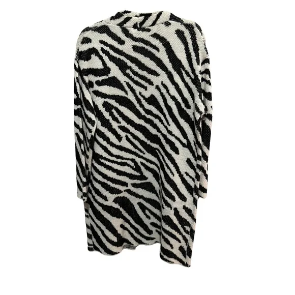 L Love - Long Length, Open Front, Black / White Zebra Stripe Cardigan - Size S - Picture 2 of 3